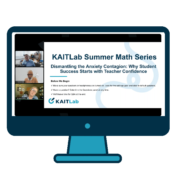 Image of a computer monitor with the opening slide of the webinar Dismantling the Anxiety Contagion: Why Student Success Starts with Teacher Confidence