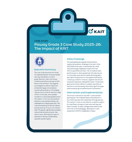 Math education case study for Poway Grade 3 highlighting the impact of KAIT on student math achievement, intervention, and learning outcomes.