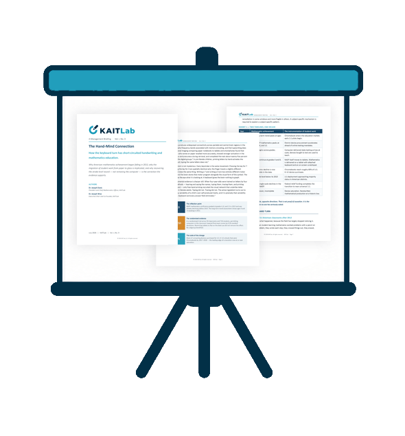Image of an easel with three documents from The Hand-Made Connection - A KAITLab Management Briefing