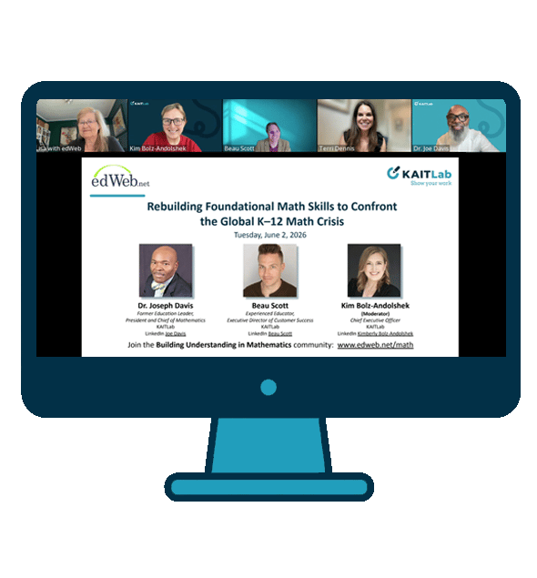 edWeb.net webinar recording, “Rebuilding Foundational Math Skills to Confront the Global K–12 Math Crisis,” featuring KAITLab presenters and expert discussion on student math achievement.