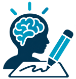 Icon in KAITLab's navy blue and teal of a profile of a person with visibility to the brain and a pen with paper in the forefront Icon in KAITLab's navy blue and teal of a profile of a person with visibility to the brain and a pen with paper in the forefront