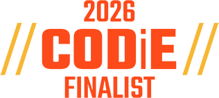 Red text stacked announcing 2026 Codie Finalist 