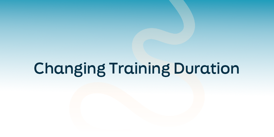 Changing Training Duration title graphic with abstract curved design on a blue gradient background.