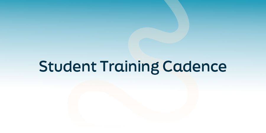 Student Training Cadence title graphic with abstract curved design on a blue gradient background.