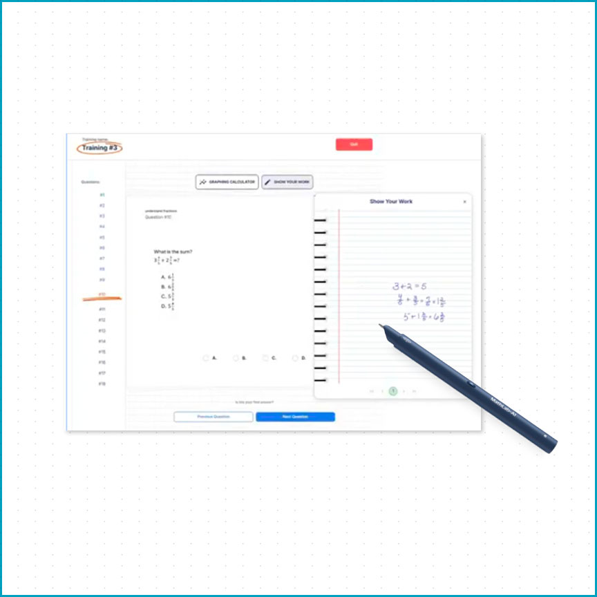 KAITLab smartpen and Show Your Work paper displayed within the KAIT training platform, capturing handwritten math work and student problem-solving steps. KAITLab smartpen and Show Your Work paper displayed within the KAIT training platform, capturing handwritten math work and student problem-solving steps.
