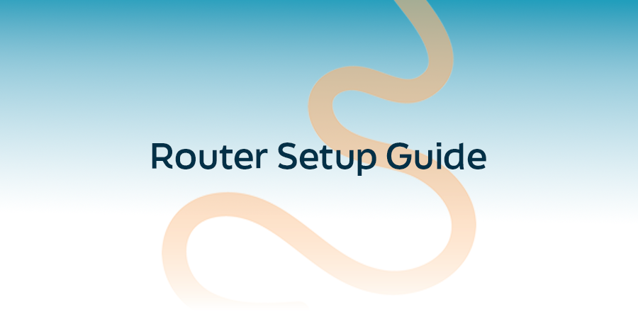 Router Setup Guide title graphic with abstract curved design on a blue gradient background.