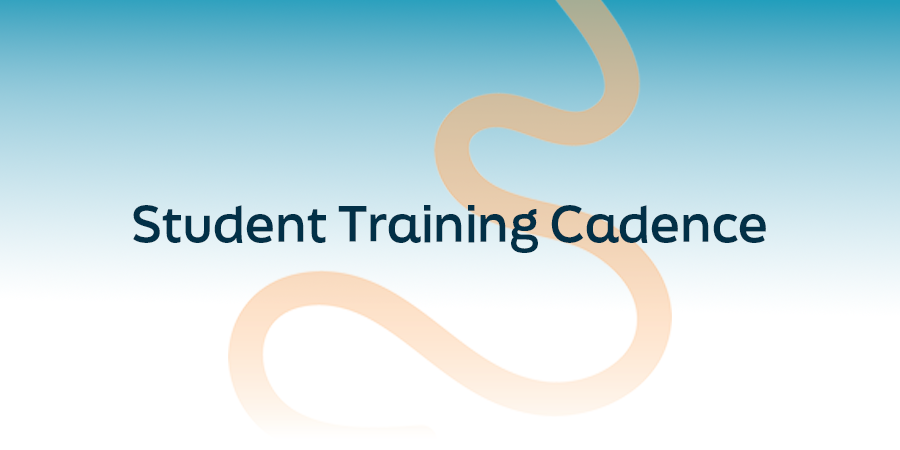 Student Training Cadence title graphic with abstract curved design on a blue gradient background.